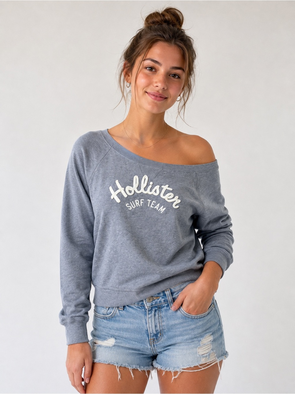 Hollister Surf Team Gray Sweatshirt Logo Pullover‎ Crewneck Soft Fleece Small